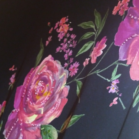 Black Maxi Dress with Beaded Red Roses - Picture 4 of 5